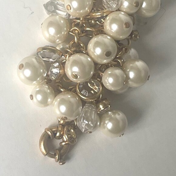 J Crew Faux Pearl Crystal Bracelet Gold Chain Cluster Statement Clasp Wedding - Picture 7 of 10